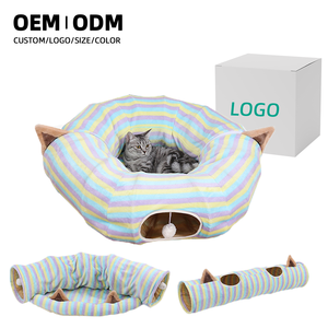 Tunnel pour chat pliable carré OEM ODM, durable, en peluche, en velours, en flanelle, motif uni, abri et tunnel pour chat et chien - Product Image 1