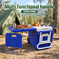 Glacière à roulettes 32L pour camping, coque PE, gain de place, avec table intégrée, pour voyage, logo personnalisé, OEM