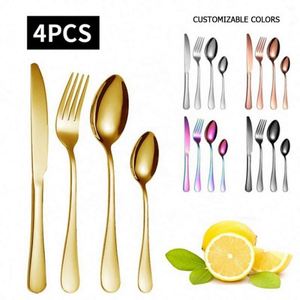 Hot Selling <b>Restaurant</b> Quality 4pcs Stainless Steel Cutlery <b>Set</b> Food Grade Spoon Fork Knife Flatware With Box - Product Image 2