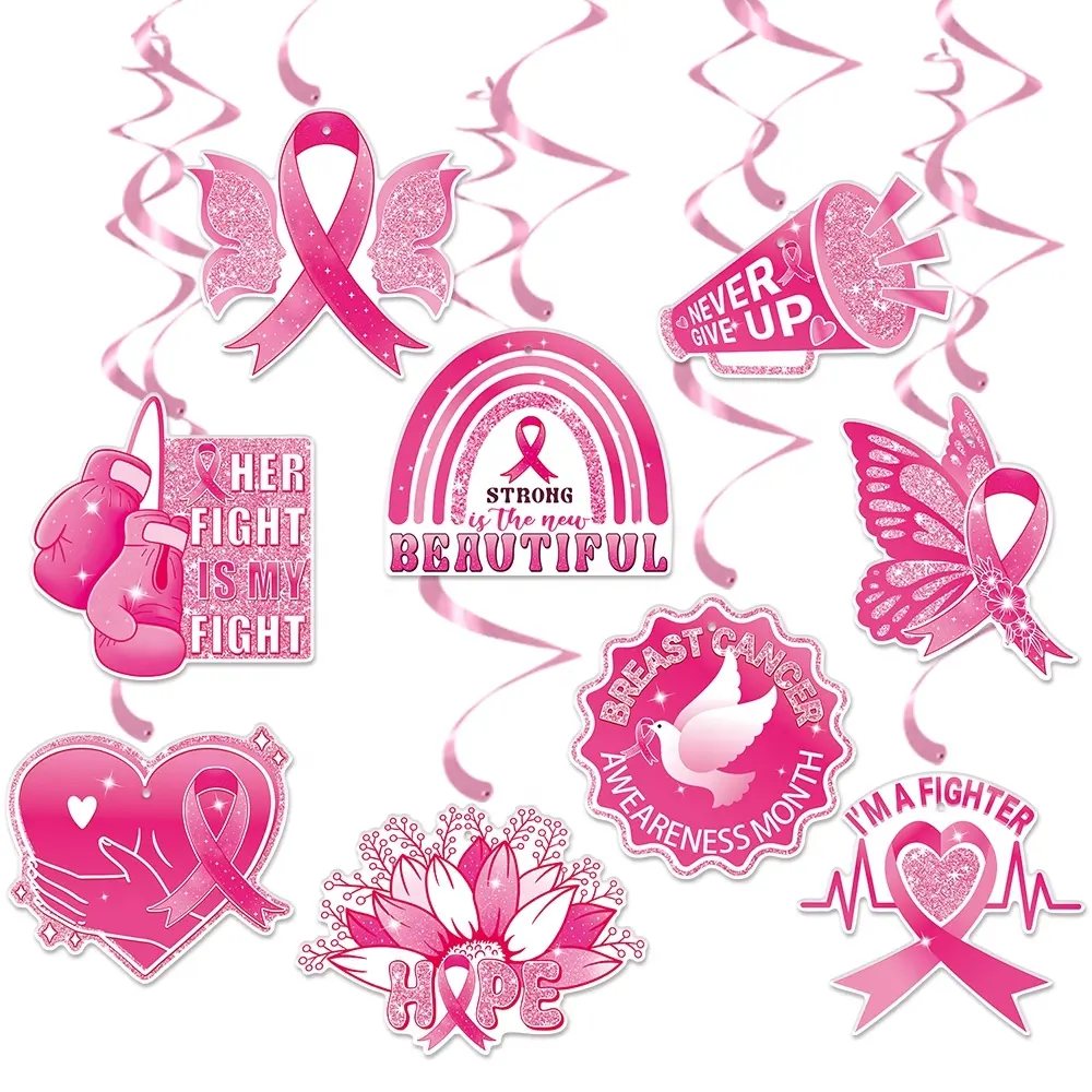 9個の新しい愛の胸の日の装飾ハンギングスワールプラーク女性の胸のケア活動の装飾ピンクのハンギングスワール
