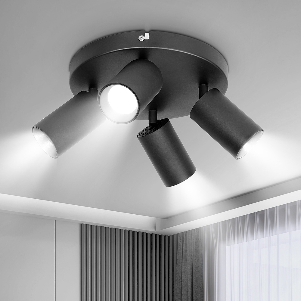 Hot Sell GU10 Ceiling Spotlight Modern Minimalist Rotatable 4 Way Round White Black Metal Surface Mounted for Living Room Home