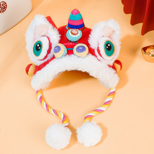 Chapeau tête de tigre du Nouvel An pour chien et chat, costume de danse du lion, vêtement chaud d'hiver pour animaux de compagnie - Product Image 4