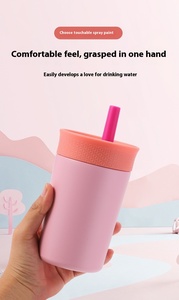 Bouteille d'eau isotherme mini 12oz couleur macaron, personnalisable avec logo, en acier inoxydable 304 à double paroi sous vide avec couvercle à paille - Product Image 4