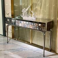 Table d'entrée italienne en acier inoxydable avec pierres précieuses-Salon d'hôtel, console à tiroirs décorée pour l'entrée de