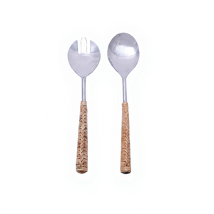 Latest Design 18/8 Stainless Steel <b>Salad</b> Servers Set With Rattan Woven Handles Eco-Friendly Kitchen Utensils At Best Price - Product Image 1
