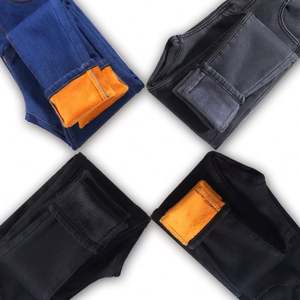 Pantalons en jean pour femmes, vente en gros, automne-hiver, coupe slim, droit, velours épais, fermeture éclair, confortable, décontracté, long - Product Image 1