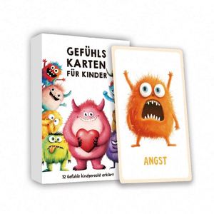 Tarjetas de Memoria Flash con Expresiones Alemanas de 32 Piezas, Lindos Monstruos con Sentimientos, Aprendizaje de Emociones para Niños, Motivacionales - Product Image 1