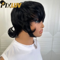 Perruque Courte Pixie en Cheveux Humains, Sans Colle, Sans Lacet, Faite à la Machine, Fournisseurs de Perruques en Cheveux Vietnamiens Bruts, Perruques Queue de Loup Mullet
