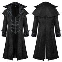 Manteau long gothique vampire personnalisé de haute qualité, motif jacquard médiéval, col montant, robe trench pour homme, costume de cosplay d'Halloween