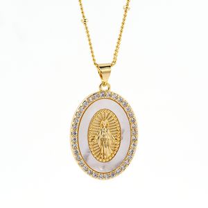 Dini inci kabuk kolye Oval cadı/İsa madalya kolye altın kaplama uzun zincir katolik takı hediyeler için dua nimet - Product Image 6