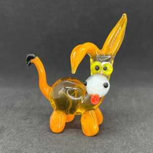 Figura de Perro de Vidrio Soplado a Mano, Escultura de Animal Amarillo Naranja, Pieza de Arte Decorativa Hecha a Mano - Product Image 1