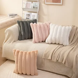 Nordic Ins Style Solid Color Thick Stripe Long Hug Pillowcase With Drawstring Rabbit Plush Bedside Sofa Pillowcase