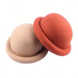 50cm 56cm Adult Child Kid Size Cute Wool <b>Felt</b> Cap Hat With Round Top <b>Roll</b> up Brim - Product Image 1