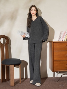 Cozy <strong>Knit</strong> Minimalist Loungewear Hooded <strong>Sweater</strong> Set Full-Length Wide-Leg Pants Women's Relaxed Home Outfit Three-Piece Suit - Product Image 6