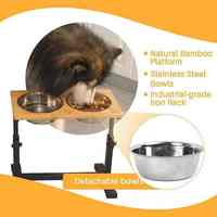 Skynuo Fabricant d'origine – Gamelle double surélevée et portable pour chiens et chats, réglable en hauteur (3 niveaux), en acier inoxydable et bambou, étanche