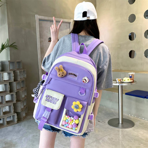 Large Capacity Casual Korean <b>Backpack</b> for Junior High <b>School</b> Students Lady Five-Piece <b>Waterproof</b> Polyester Lining New Design - Product Image 4