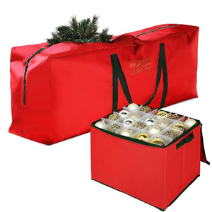 Set di Borsa Portaoggetti e Scatola per Decorazioni Natalizie Rossa Impermeabile con Cerniera e Manici per Proteggere le Decorazioni Festive - Product Image 1
