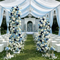 Piliers de fleurs artificielles de haute qualité, sur mesure, 1,6+2,1 m, bleu royal luxueux, arche de fleurs artificielles pour décoration de mariage et de fête