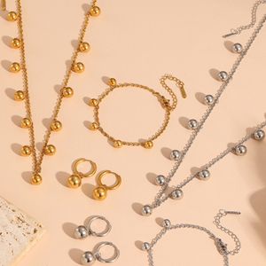 Hot Selling Schmuck <span class=keywords><strong>Set</strong></span> Großhandel Minimalist <span class=keywords><strong>Gold</strong></span> Anhänger Halskette Personal isierte Edelstahl Kugel Ohrringe Armbänder 4St - Product Image 1