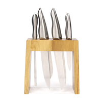 Ensemble de couteaux de cuisine en acier inoxydable STELLAR, 8 pièces, manche creux, design ambidextre, avec bloc en bois de chêne blanc et acrylique