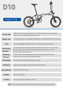Bicicleta Plegable Aceoffix D10 de 18 Pulgadas y 10 Velocidades con Frenos de Disco Hidráulicos, Neumáticos Anchos y Horquilla de Fibra de Carbono - Product Image 2