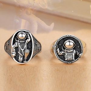 Creative <b>Silver</b> Plated Chunky Couple <b>Ring</b> for Wedding Jewelry Astronaut Robot <b>Ring</b> Valentine's Day Gift Open <b>Adjustable</b> <b>Ring</b> - Product Image 1