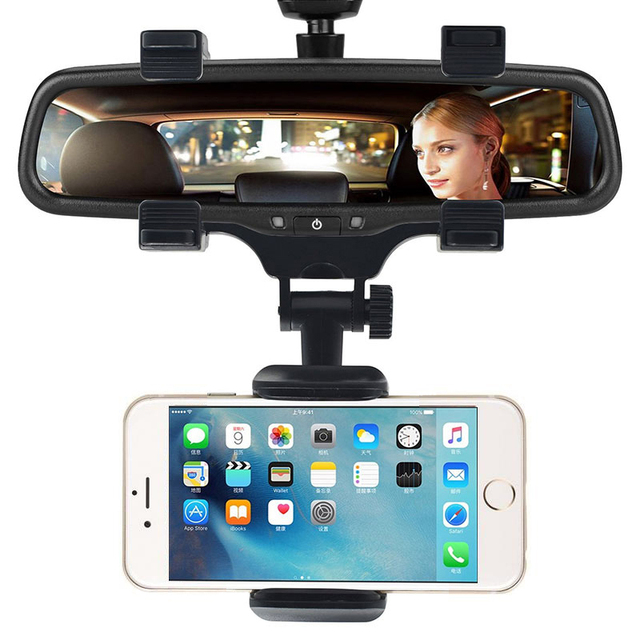 360 Degree Universal Car Phone Holder with GPS Stand Rearview Mirror Mount Smartphone Holder