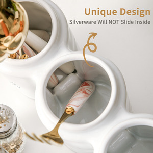 Accessoires de <span class=keywords><strong>cuisine</strong></span> modernes faits à la main, blancs, 3 compartiments, cuillère, fourchette, couteau, porte-couverts, porte-ustensiles en céramique - Product Image 5