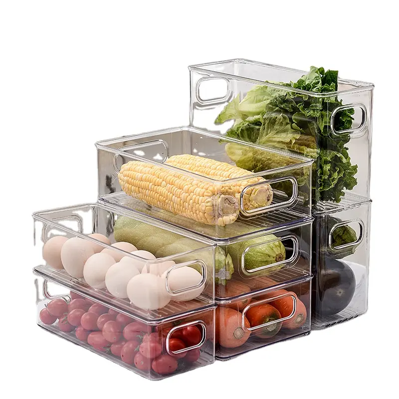 Caja de almacenamiento apilable para frigorífico, organizador de plástico transparente para fruta y verdura, contenedor de cocina