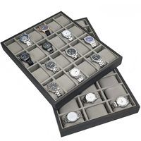 Boîte à montres 24/30 emplacements, nouveau design 2026, plateau de présentation et organisateur de montres à motif bois de santal noir avec velours gris