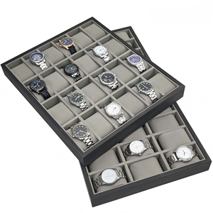 Boîte à <span class=keywords><strong>montres</strong></span> <span class=keywords><strong>24</strong></span>/30 emplacements, nouveau design 2026, plateau de présentation et organisateur de <span class=keywords><strong>montres</strong></span> à motif bois de santal noir avec velours gris - Product Image 1
