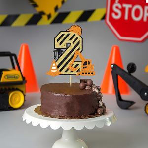 1 pieza de adornos de pastel de feliz cumpleaños con tema de construcción, selecciones de pastel con tema de ingeniero excavador para decoración de cumpleaños de niños de 1 ~ 4 años - Product Image 4