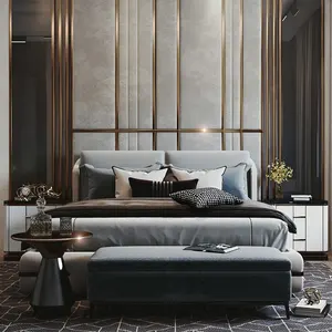 Luxo estofados king cama madeira maciça frame veludo tecido corredor 5 estrelas resort hotel mobília do quarto