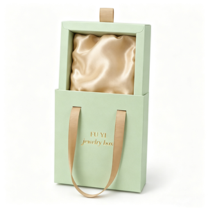 Hotsale Eco-friendly Handheld Ribbon Slide Drawer Jewelry Box Rigid Cardboard <b>Gift</b> Box Custom Gold Foil Logo Satin foam Lining - Product Image 1