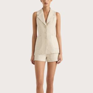 ชุดสูทลำลองผ้าลินินแบบสวมใส่สบายสำหรับเดินทาง ปี 2025 เสื้อกั๊กแขนกุด กางเกงขาสั้น แฟชั่นฤดูร้อน ชุดสองชิ้นสีพื้นสำหรับผู้หญิง - Product Image 2