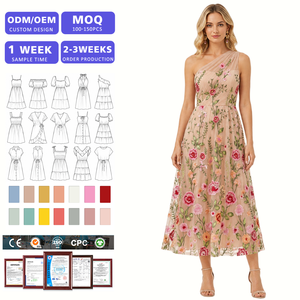 Vestido Midi de Malla con Bordado Floral, Elegante y Sexy, de un Solo Hombro, Ajustado, Suave y Transpirable, para Fiestas y Clubes, OEM ODM - Product Image 1