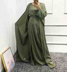 2026 Abaya Wanita Muslim Berkualitas Tinggi 3Pcs Set Gaun Warna Solid Kimono Cardigan Terbuka Pakaian Islami - Product Image 3