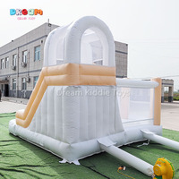 Château gonflable combiné arc-en-ciel de couleur claire avec toboggan et piscine à balles pour enfants