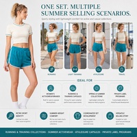 Ensemble de yoga personnalisé avec short en mesh et haut court à manches courtes, bordure contrastante, doublure double couche, pour entraînement sportif, gym et studio