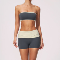 Ensemble de tenue de yoga 4 pièces, soutien-gorge de sport contrasté, débardeur respirant, short à séchage rapide, pantalon évasé, vêtements de sport pour femmes