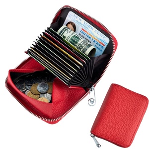 RFID Genuine Leather Card Wallet with Zipper Multi-Function Coin Pocket and Pebble Leather Card Holder Candy Pattern - Product Image 2
