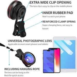 Objectif universel grand-angle macro 4K HD en verre optique avec <span class=keywords><strong>zoom</strong></span> 0,45X et clip de 37 mm pour téléphone portable, idéal pour la photographie de cils et de beauté des ongles - Product Image 2