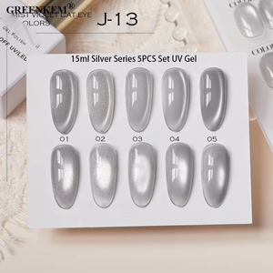 Ensemble 5 pièces de vernis à ongles gel UV série <span class=keywords><strong>argent</strong></span>ée de 15ml pour toutes les saisons vernis à ongles gel œil de chat vente en gros étincelant et durable - Product Image 4