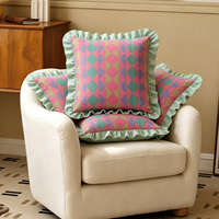 Housse de coussin en coton 100% rétro à volants géométriques, housse de coussin décorative imprimée colorée, décoration de canapé, décoration de la maison