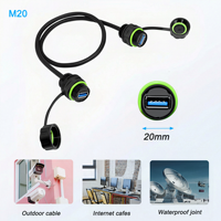 Kabel Ekstensi Ganda USB 3.0 Tahan Air IP68 Konektor Industri Panel Mount M20 dengan Tutup Anti Debu untuk Kamera Luar Ruangan Layar LED