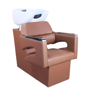 Barber Shop Ceramic Basin Stainless Steel Semi-Reclining Hair Washing <b>Bed</b> PU Leather Adjustable Footrest High-Density Sponge - Product Image 1