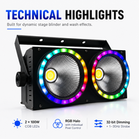 Luces de Proyección LED COB 2x100W RGB con Anillo de Apertura, Alcance de 30M, IP20, DMX512 16CH, Efectos Wash/Strobe/Auxiliar para Conciertos, Teatro, Bodas, DJ