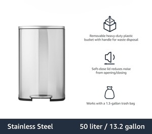50-Liter Rechthoekig Soft-Close Voetpedaal Voor Het Recyclen Van Geborsteld Roestvrijstalen Prullenbak - Product Image 6