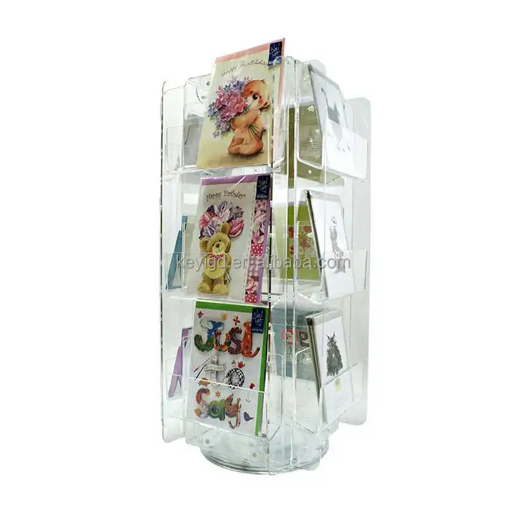 Banco di mostra rotante della cartolina d'auguri del supporto della tasca acrilica trasparente del controsoffitto del negozio di regalo