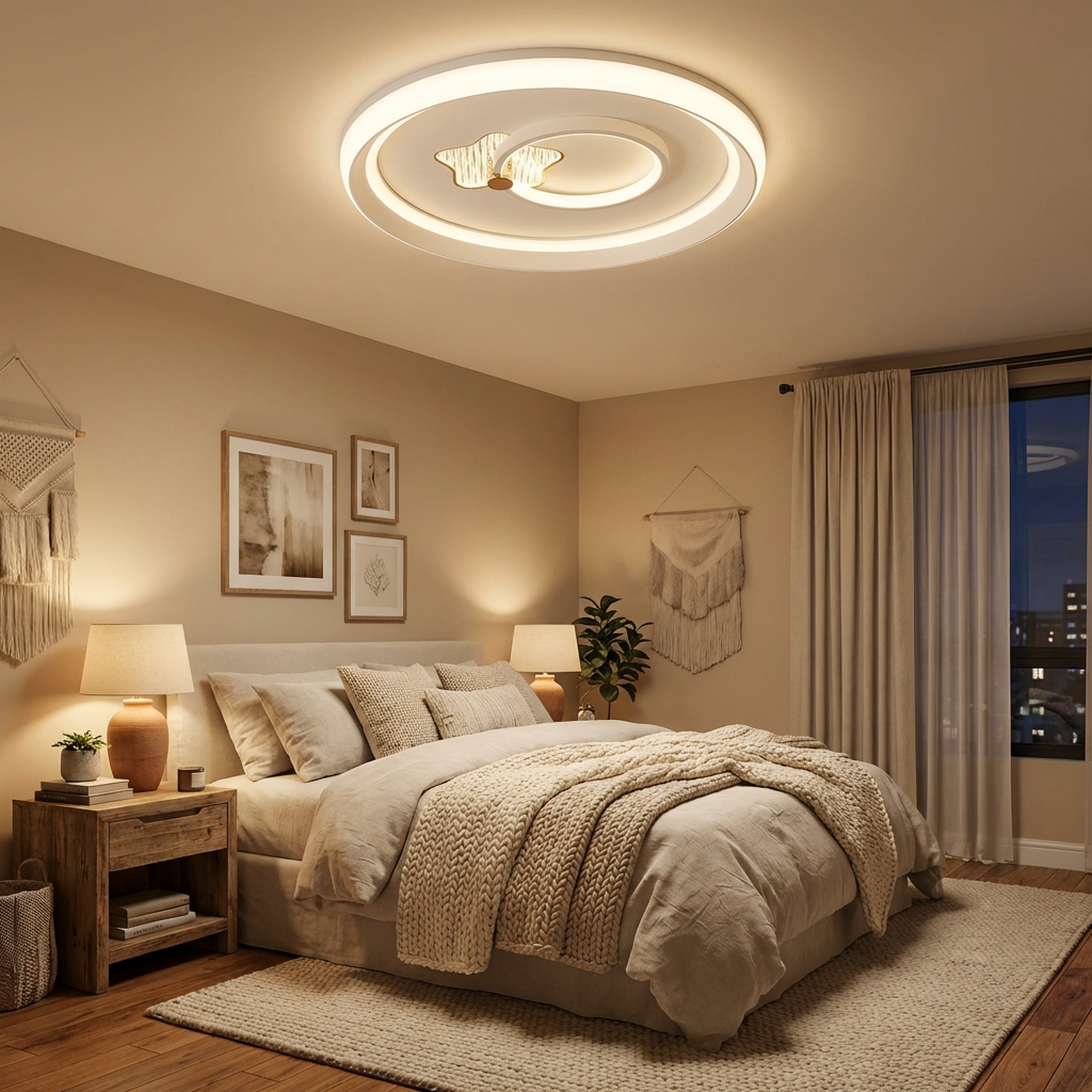 Creative Indoor Ceiling Lamp Elegant Glittering LED Lighting 3-Color Changeable for Master Bedroom Study Room Warm Lighting